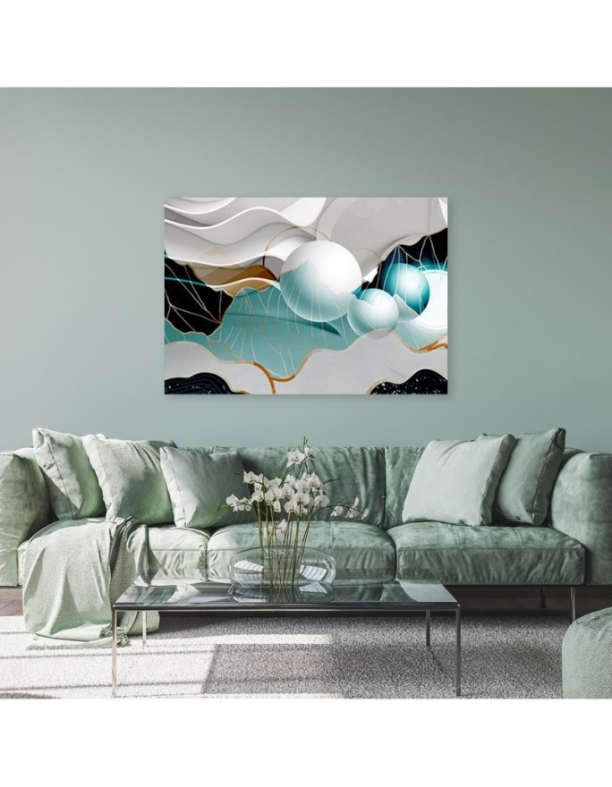 Modern Canvas painting for living room - Turquoise abstract with 3D spheres | FEEBY