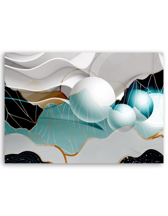 Modern Canvas painting for living room - Turquoise abstract with 3D spheres | FEEBY
