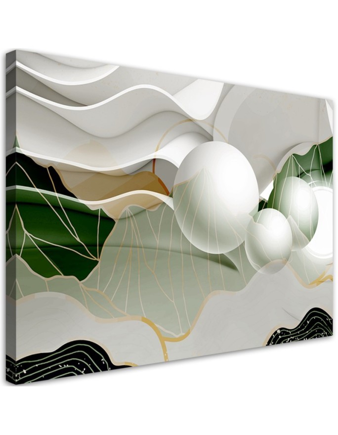 Wall art  decoration - painting canvas  for home - Green abstract with 3D balls | FEEBY