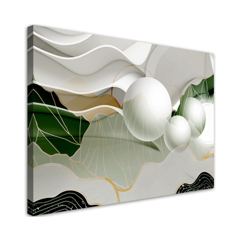 Wall art  decoration - painting canvas  for home - Green abstract with 3D balls | FEEBY