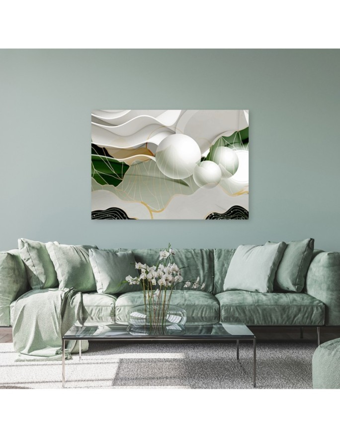 Wall art  decoration - painting canvas  for home - Green abstract with 3D balls | FEEBY