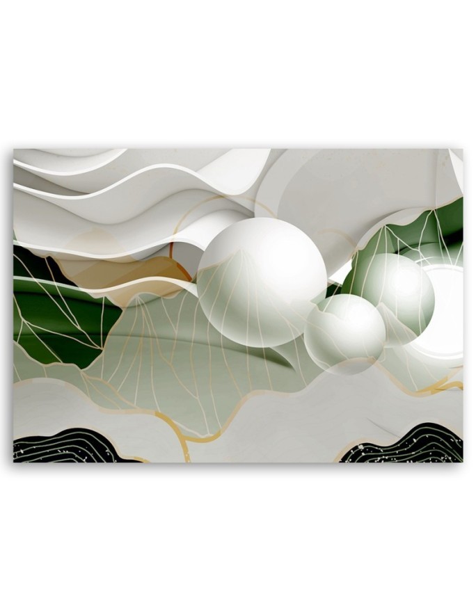 Wall art  decoration - painting canvas  for home - Green abstract with 3D balls | FEEBY
