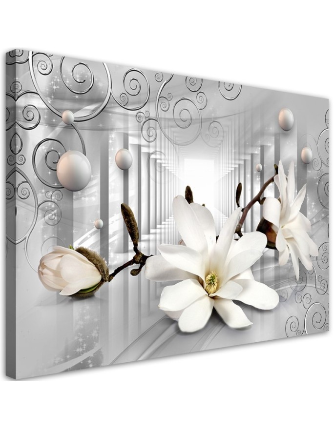 Canvas prints for living room and spa - Flowers in a tunnel and silver balls 3D | FEEBY