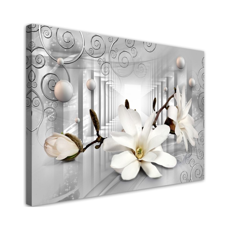 Canvas prints for living room and spa - Flowers in a tunnel and silver balls 3D | FEEBY