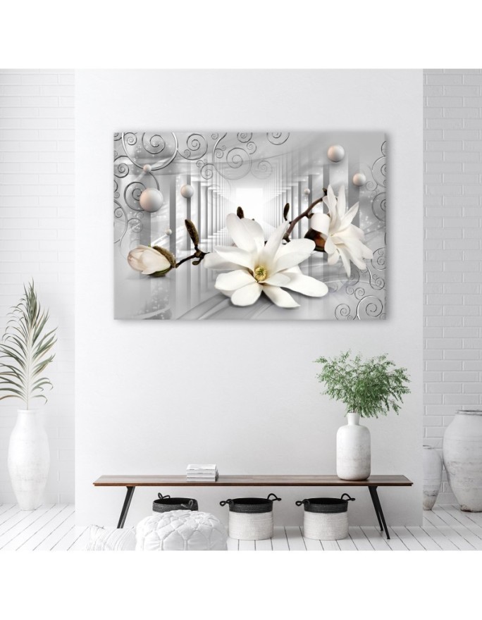 Canvas prints for living room and spa - Flowers in a tunnel and silver balls 3D | FEEBY