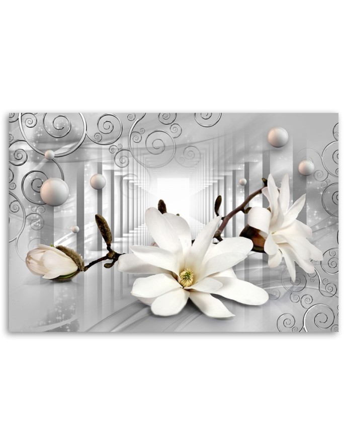 Canvas prints for living room and spa - Flowers in a tunnel and silver balls 3D | FEEBY