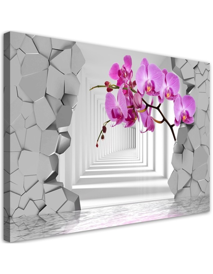 Decorative Canvas painting for living room - Orchid on abstract 3D background | FEEBY