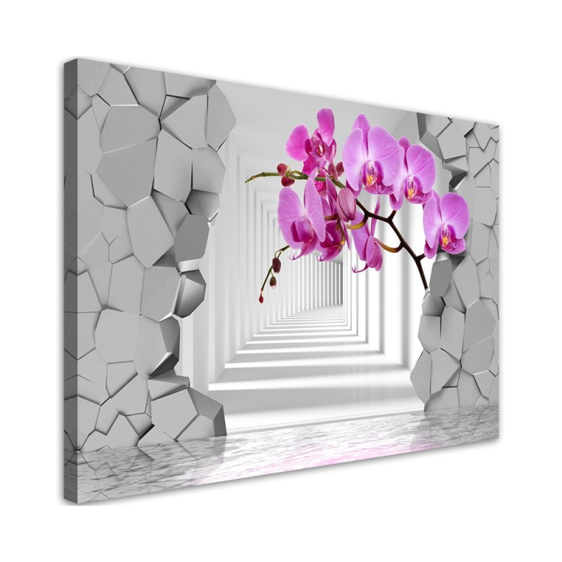 Decorative Canvas painting for living room - Orchid on abstract 3D background | FEEBY