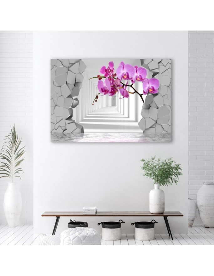 Decorative Canvas painting for living room - Orchid on abstract 3D background | FEEBY