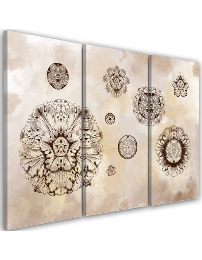Canvas painting for bedroom 3 piece - Floral geometric shapes | FEEBY