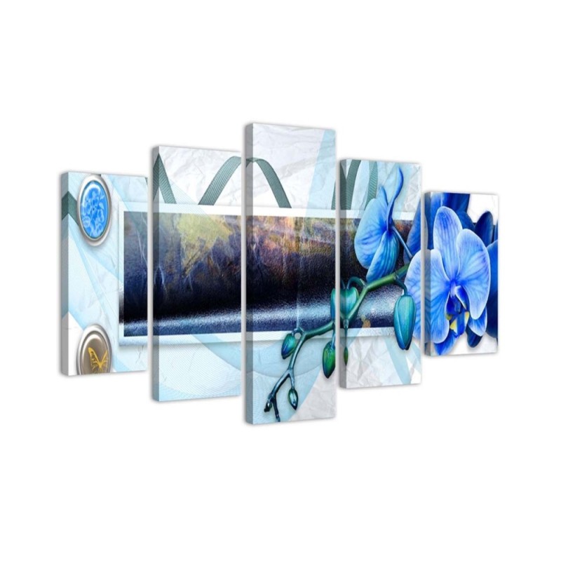 Wall art painting for room 5 Piece  - Composition with orchid | FEEBY