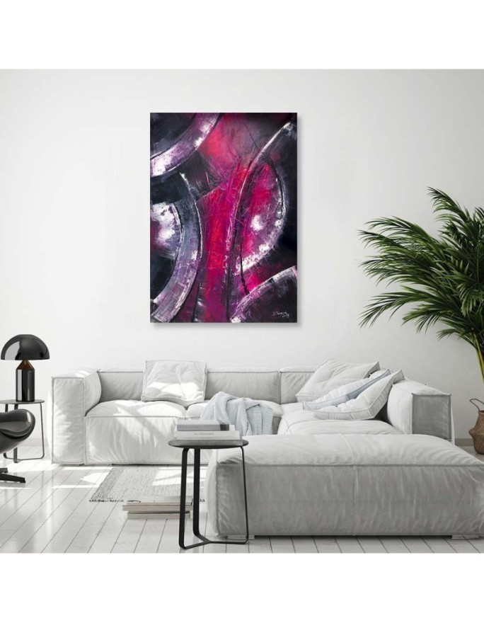 Canvas painting for bedroom - Abstract silver circles | FEEBY