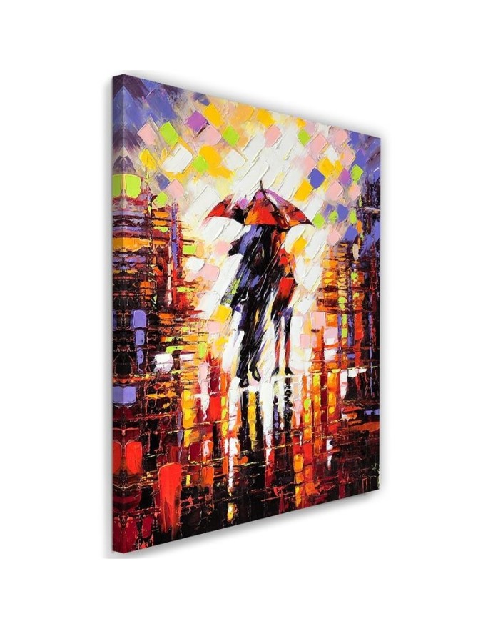 Canvas painting for living room - Couple in the rain under an umbrella | FEEBY