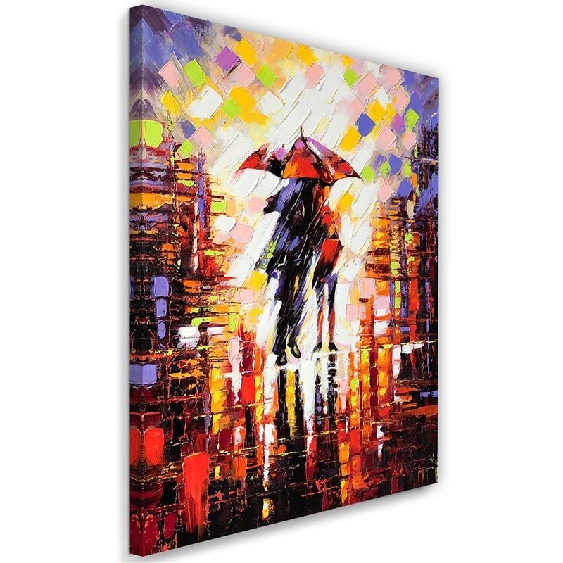 Canvas painting for living room - Couple in the rain under an umbrella | FEEBY
