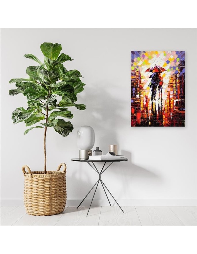 Canvas painting for living room - Couple in the rain under an umbrella | FEEBY