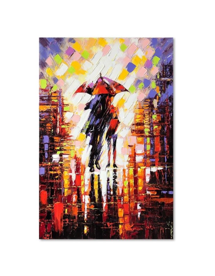 Canvas painting for living room - Couple in the rain under an umbrella | FEEBY