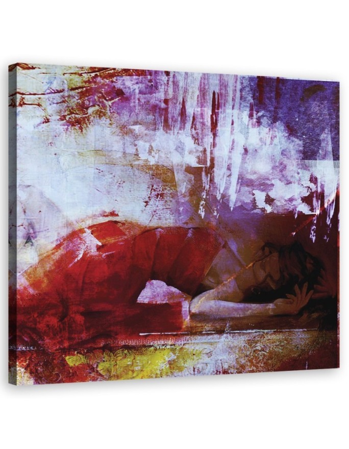 Pastel Canvas painting for wall - Girl in red dress | FEEBY