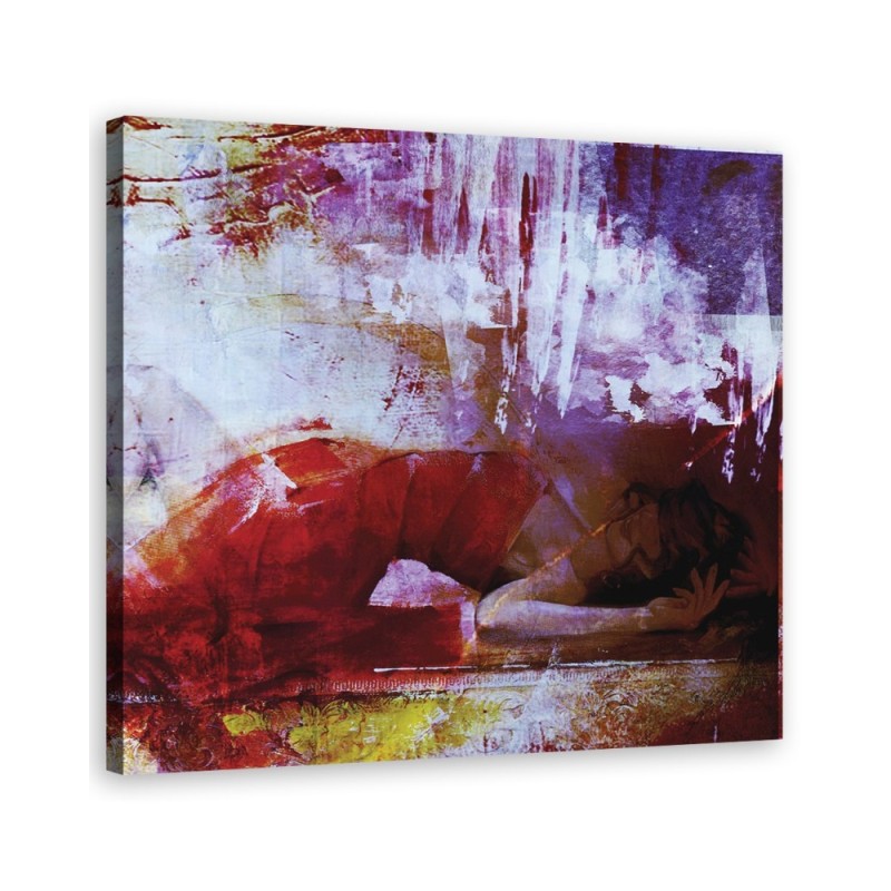 Pastel Canvas painting for wall - Girl in red dress | FEEBY