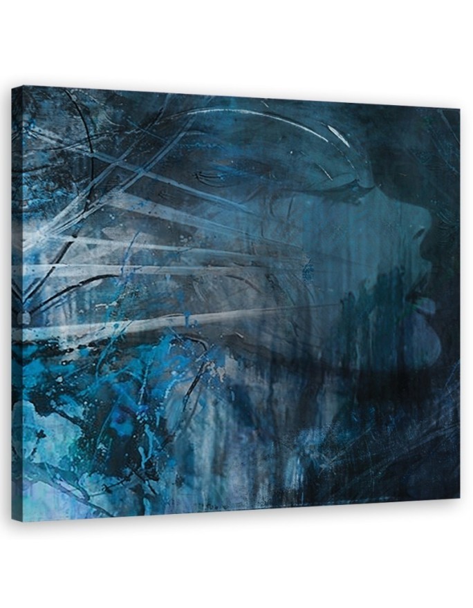 Living room, office wall painting -  Woman abstract blue| FEEBY