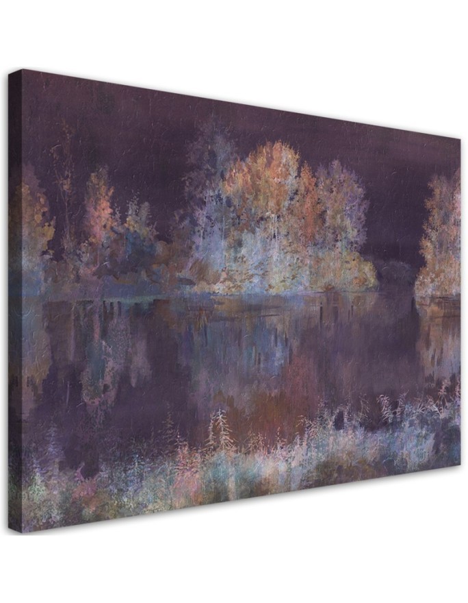 Wall art Canvas painting for living room - Landscape view on purple background | FEEBY