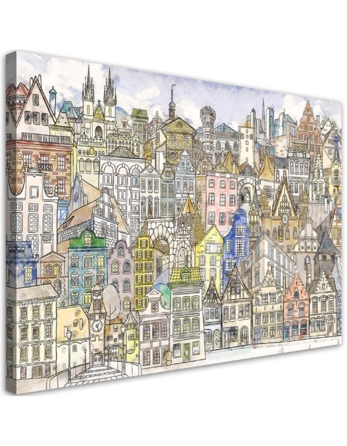 Canvas prints for young people - Colourful city drawing | FEEBY