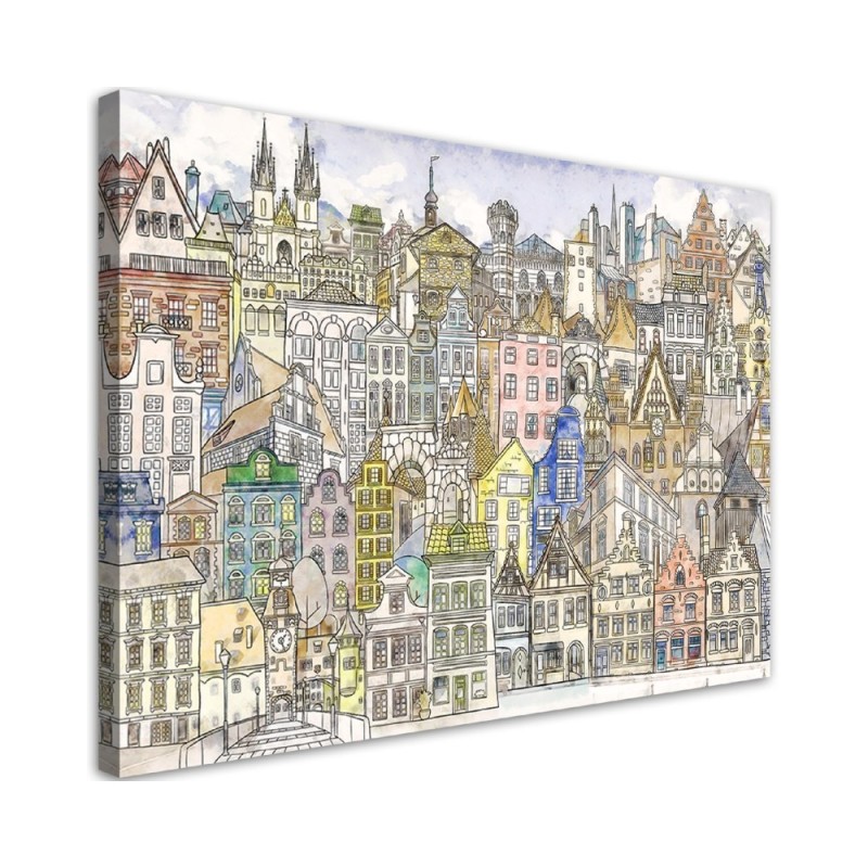 Canvas prints for young people - Colourful city drawing | FEEBY