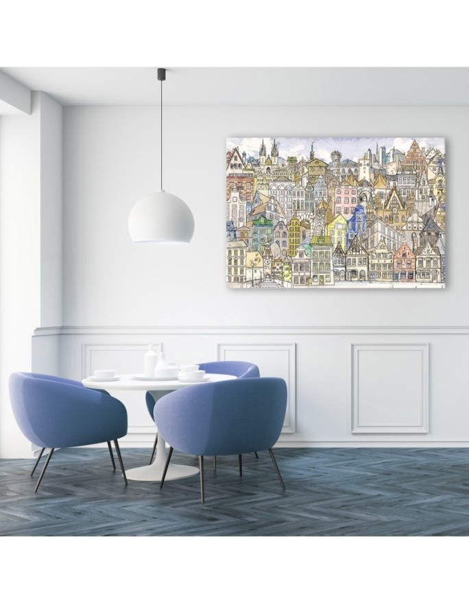 Canvas prints for young people - Colourful city drawing | FEEBY