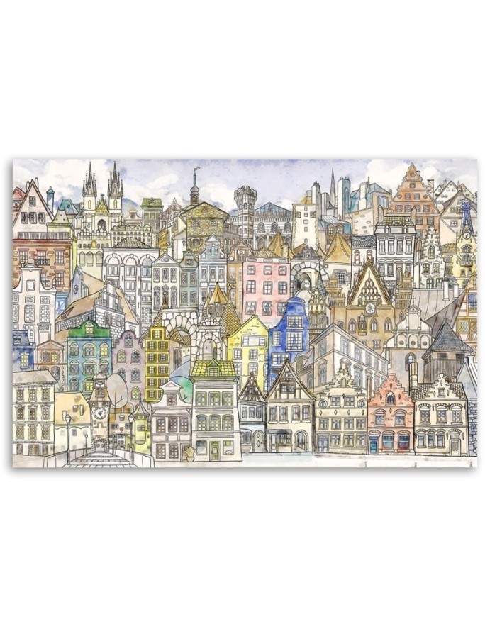 Canvas prints for young people - Colourful city drawing | FEEBY