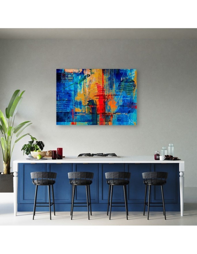 Wall art printed on canvas - Blue abstraction hand-painted | FEEBY
