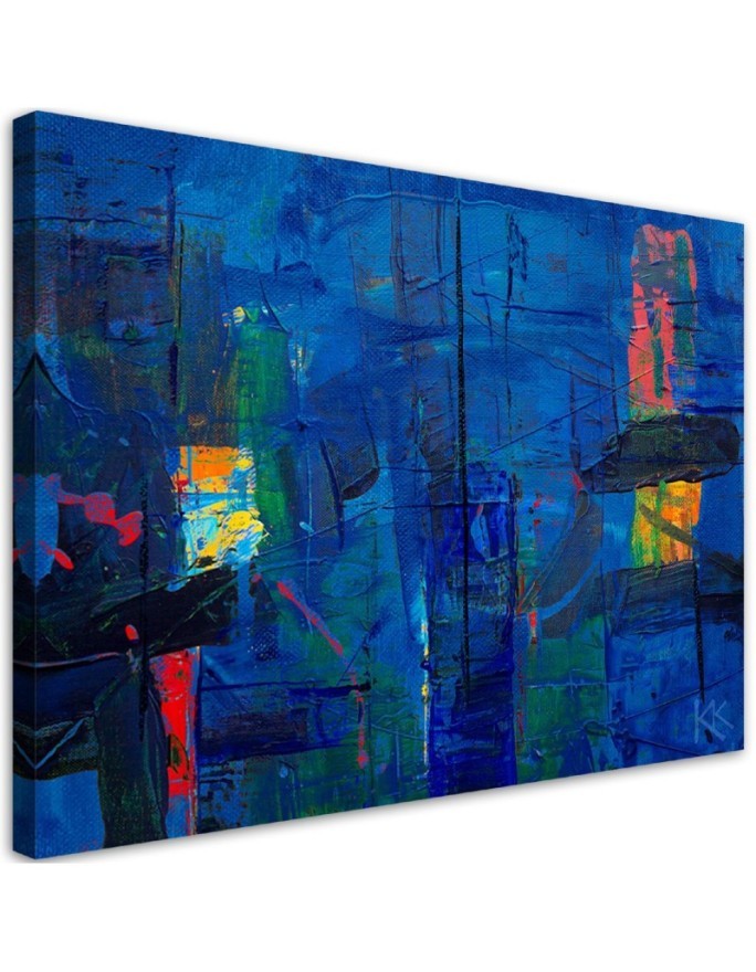 Wall art painting for living room - Blue abstraction hand-painted | FEEBY
