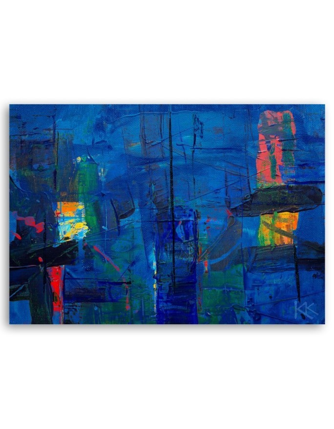 Wall art painting for living room - Blue abstraction hand-painted | FEEBY