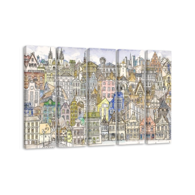 Children's Canvas painting - Cheerful colourful city for room | FEEBY