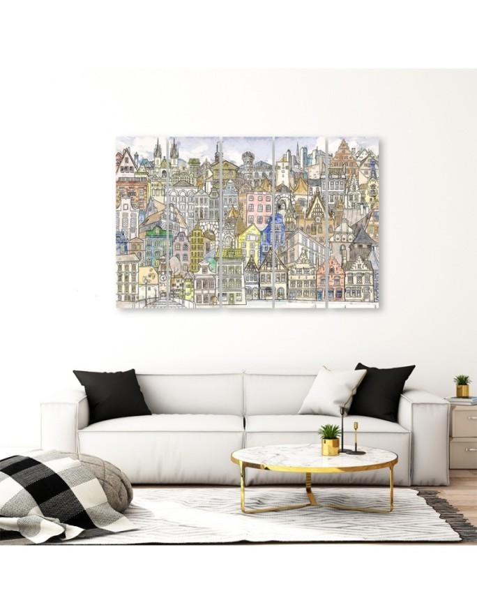 Children's Canvas painting - Cheerful colourful city for room | FEEBY