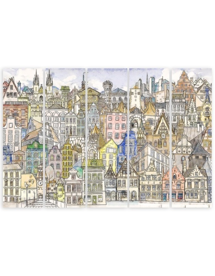 Children's Canvas painting - Cheerful colourful city for room | FEEBY