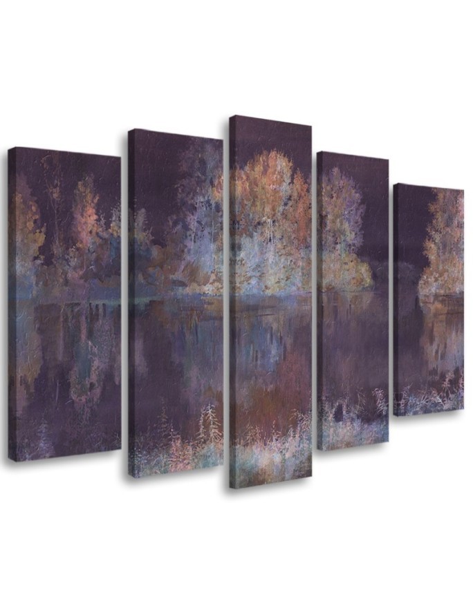 Modern Canvas painting - Lake view landscape in shades of purple | FEEBY