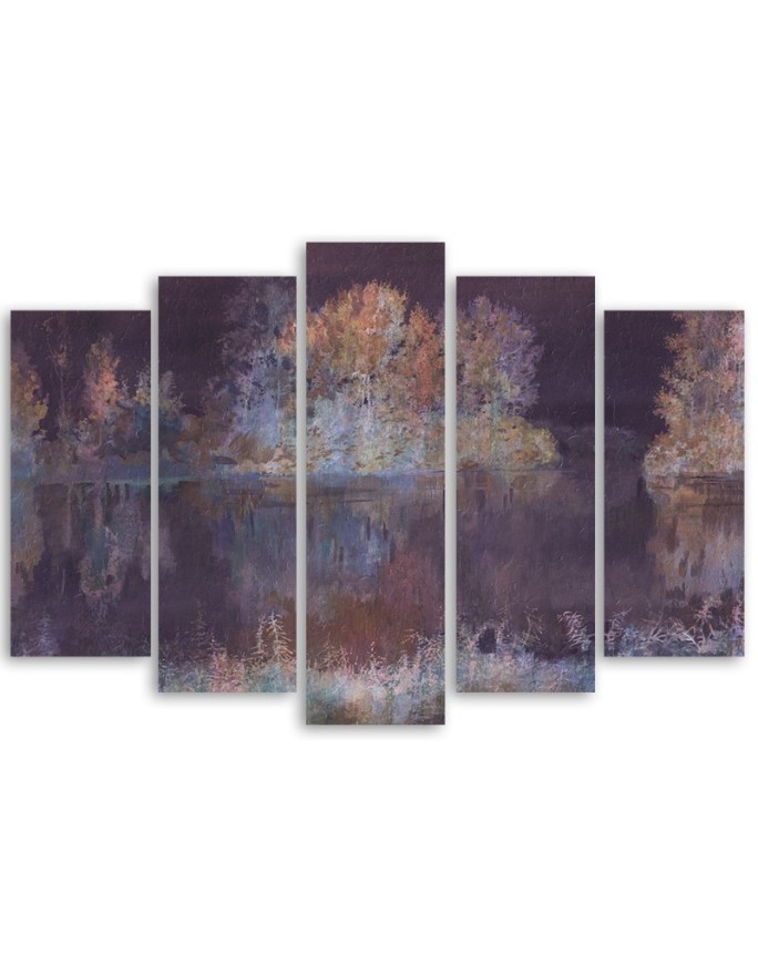 Modern Canvas painting - Lake view landscape in shades of purple | FEEBY
