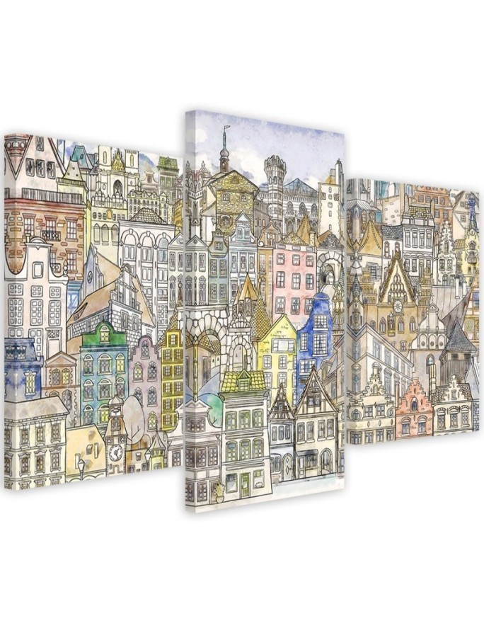 Triptych painting for children for room - Sketched city | FEEBY
