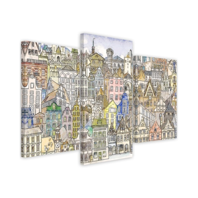 Triptych painting for children for room - Sketched city | FEEBY