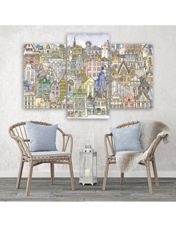 Triptych painting for children for room - Sketched city | FEEBY