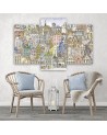 Triptych painting for children for room - Sketched city | FEEBY