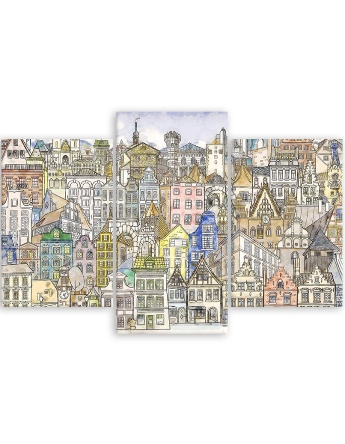 Triptych painting for children for room - Sketched city | FEEBY