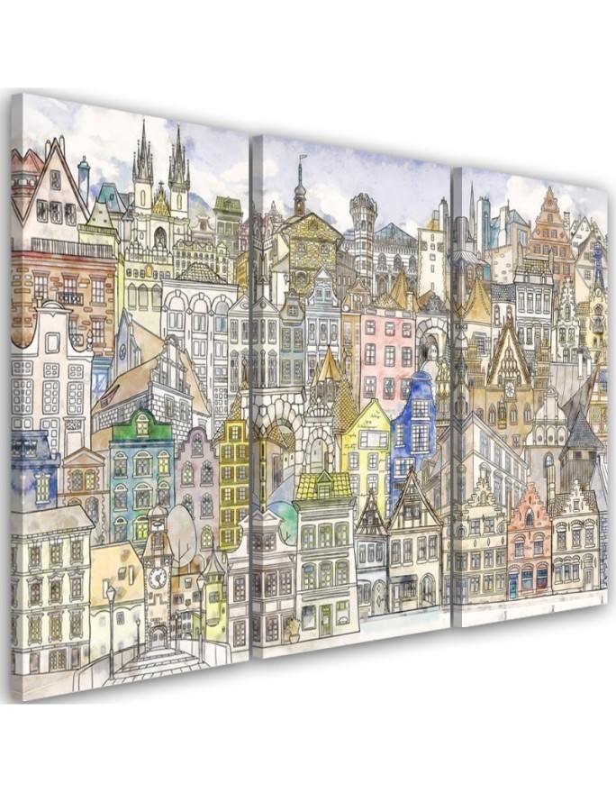 Canvas print for a teenager for a room - City sketched in colour | FEEBY