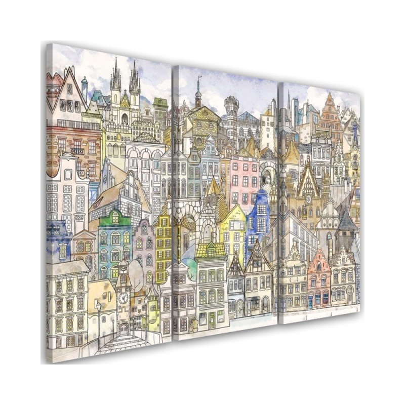Canvas print for a teenager for a room - City sketched in colour | FEEBY