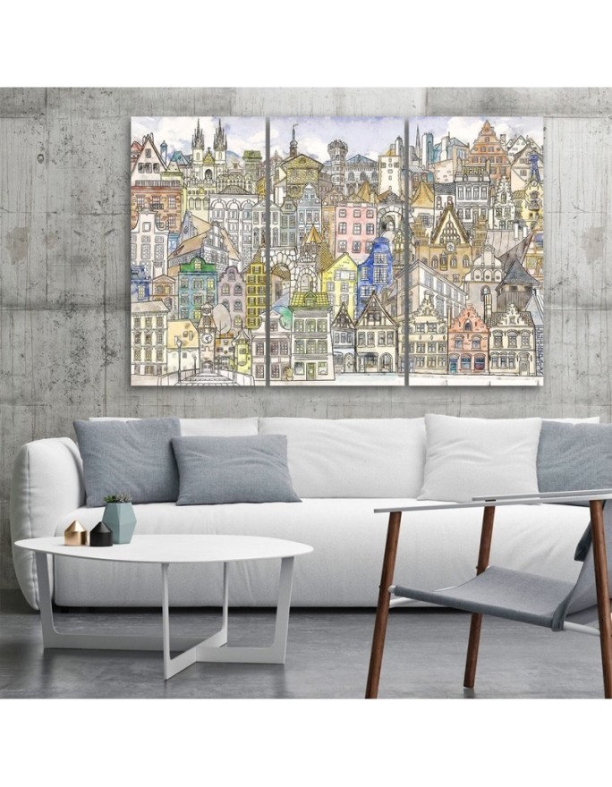 Canvas print for a teenager for a room - City sketched in colour | FEEBY