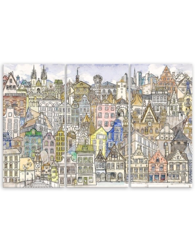 Canvas print for a teenager for a room - City sketched in colour | FEEBY