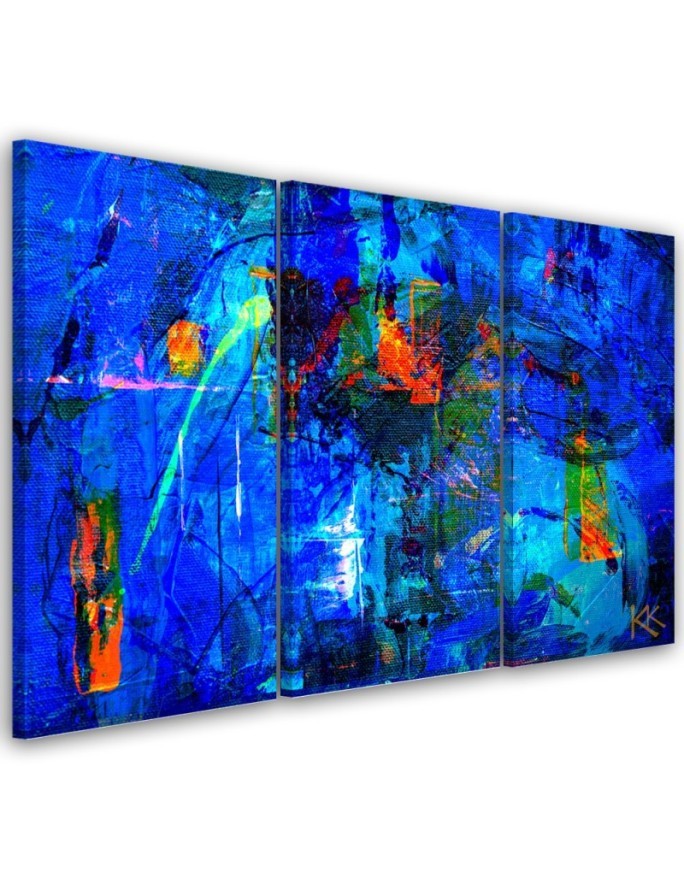 Printed painting on canvas - Blue abstraction hand-painted | FEEBY