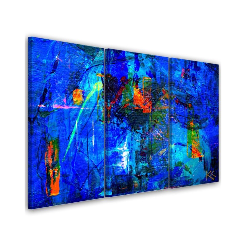 Printed painting on canvas - Blue abstraction hand-painted | FEEBY