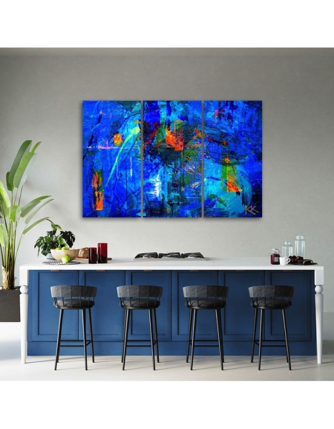 Printed painting on canvas - Blue abstraction hand-painted | FEEBY