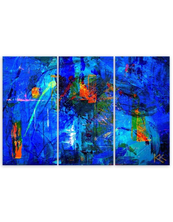 Printed painting on canvas - Blue abstraction hand-painted | FEEBY