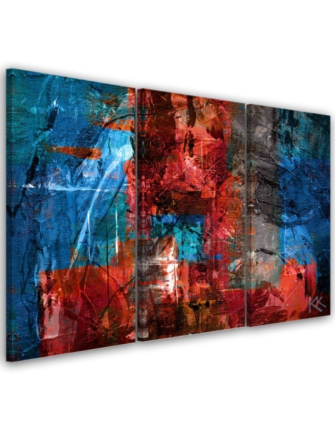 Canvas print 3-part modern - Red abstraction hand-painted | FEEBY
